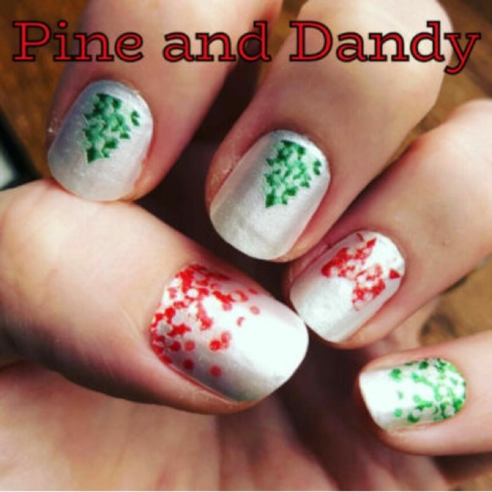 Holiday White Nail Wraps with Red & Green